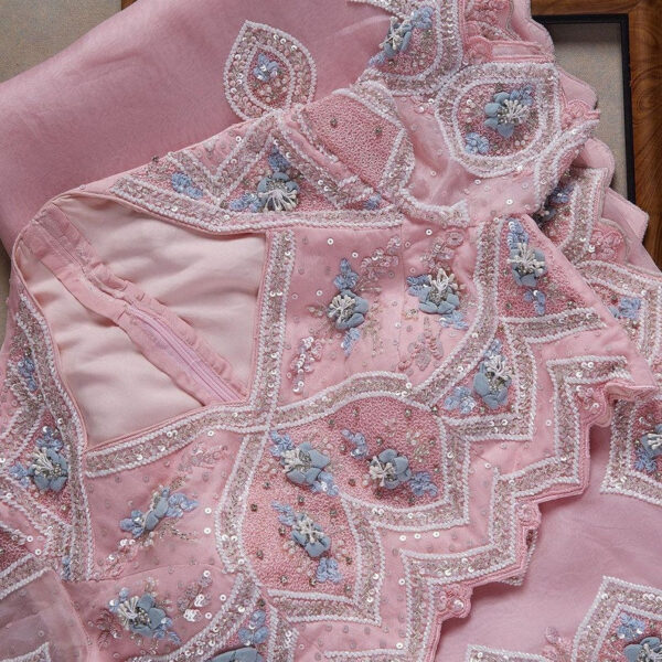 Baby Pink Colour Rangoli Silk Sequence Embroidery Work Saree With Blouse - Image 3