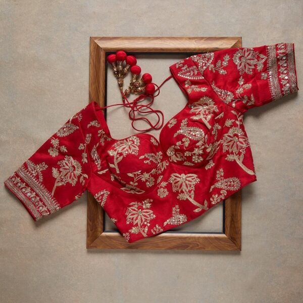 Red Colour Rangoli Silk Sequence Embroidery Work Saree With Blouse - Image 3