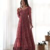Red Colour Digitally Printed Pure Georgette Anarkali Suit With Huge Flair Comes With Duppatta & Pant - Image 6